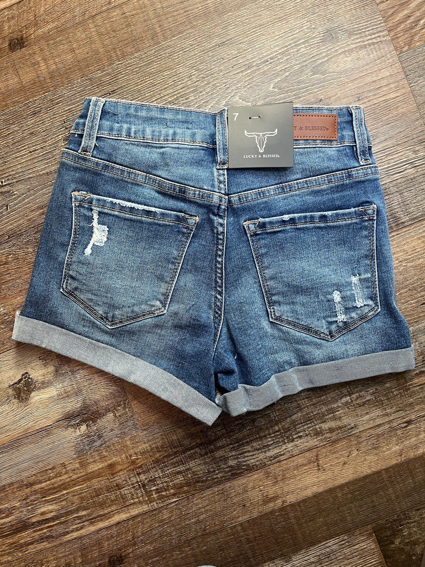 Girls Dark Wash Distressed Shorts